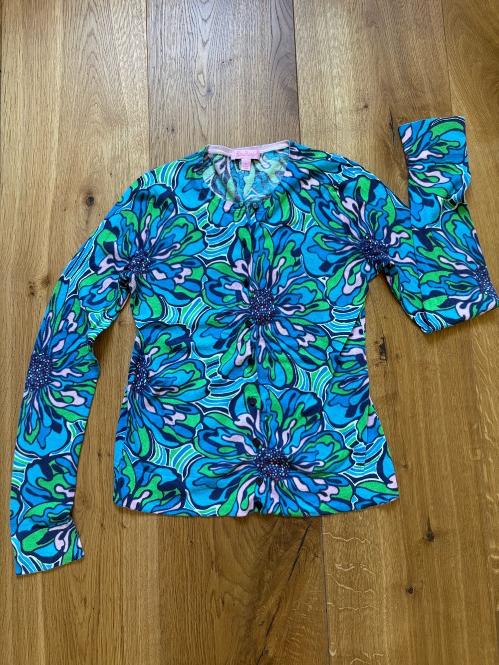 Lilly Pulitzer Blue, Green & Pink Floral Button Cardigan
